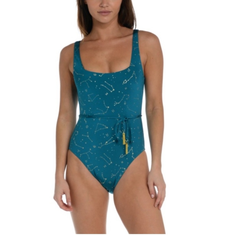 NWT Sunshine79 swimsuit one piece teal gold constellation stars swim size 8